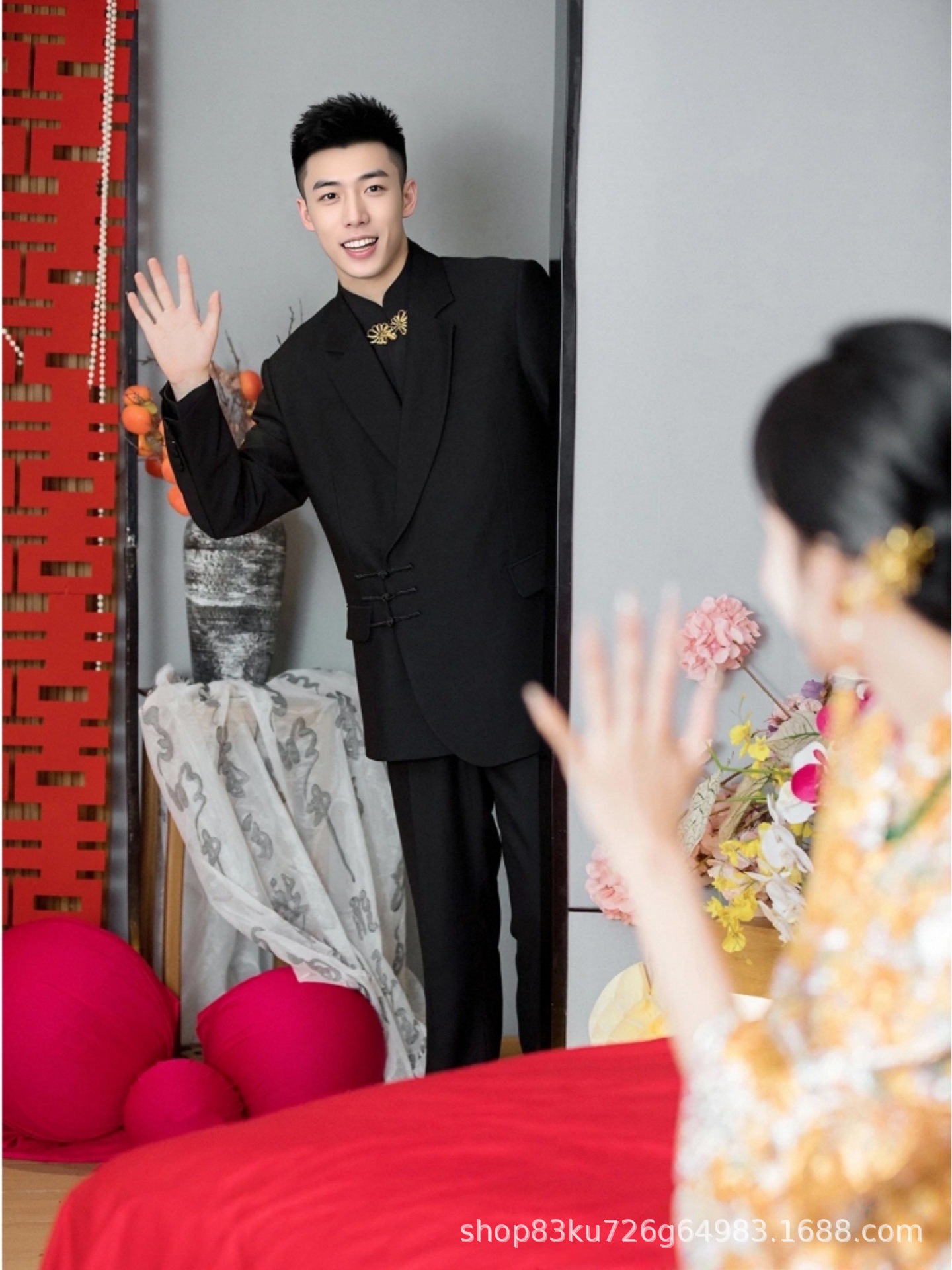 2025 New Chinese Style Button Suit Men's Suit Engagement Groom Wedding Dress Suit Chinese Style Tang Suit Cheongsam