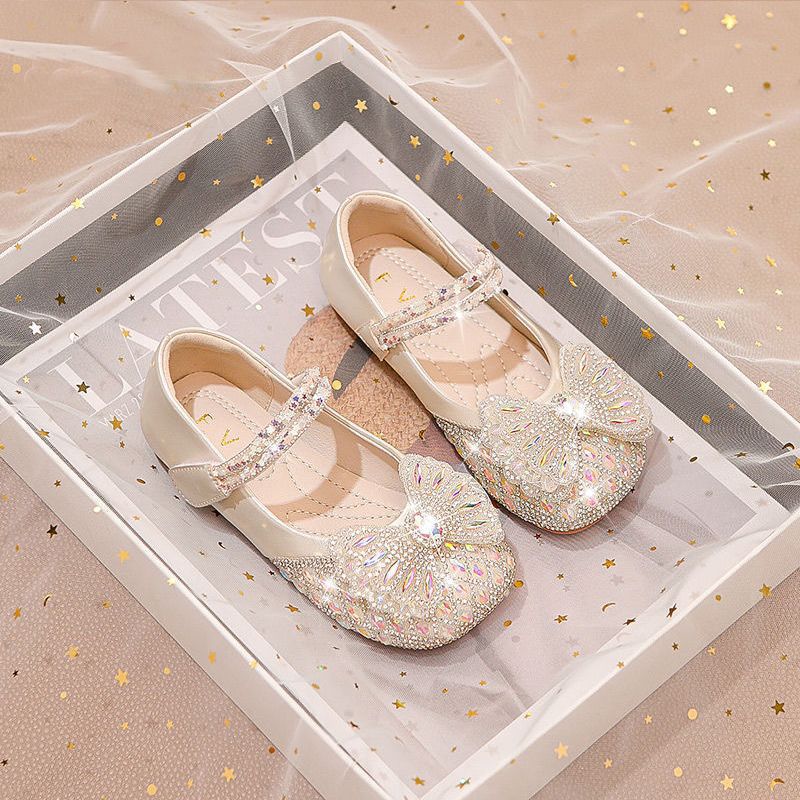 Girls' Shoes Princess Shoes 2024 Spring and Autumn New Children's Small Leather Shoes Autumn Baby Crystal Shiny Rhinestone Single Shoes