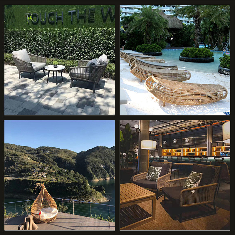 Outdoor Tables and Chairs Courtyard Garden Open-Air Aluminum Rattan Chair Three-Piece Combination B&B Hotel Cafe Rattan Rope Chair