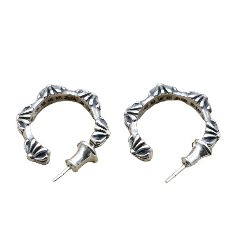 European and American Personalized Original 925 Sterling Silver Children's Army Flower Gd Earrings Men's Trendyy Creative Earrings Thai Silver Earrings Wholesale