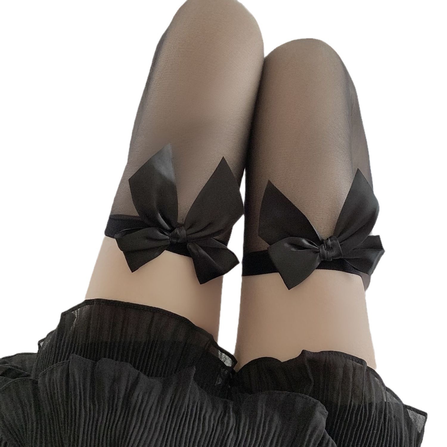 Sexy Ultra-thin Summer High-barrel Black Stockings White Over-the-knee Long-barrel Thigh Black Half Pure Lace Net Socks A8