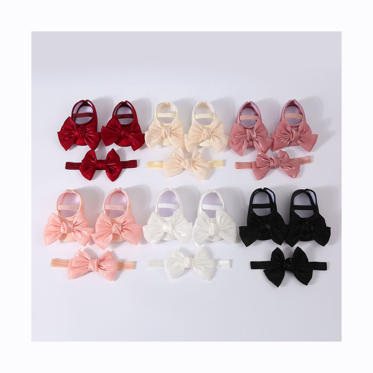 Baby Shoes Mesh Pure Color Shoes + Headband Toddler Shoes Soft Bottom Bow Dotted Non-Slip Spring and Autum New Style