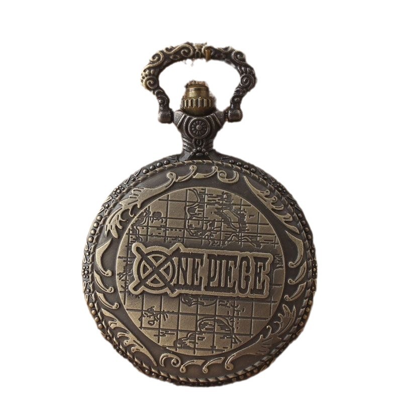 One Piece Luffy Pocket Watch Bronze Hollow Skull Flip Pocket Watch Vintage Anime Student Quartz Necklace Watch
