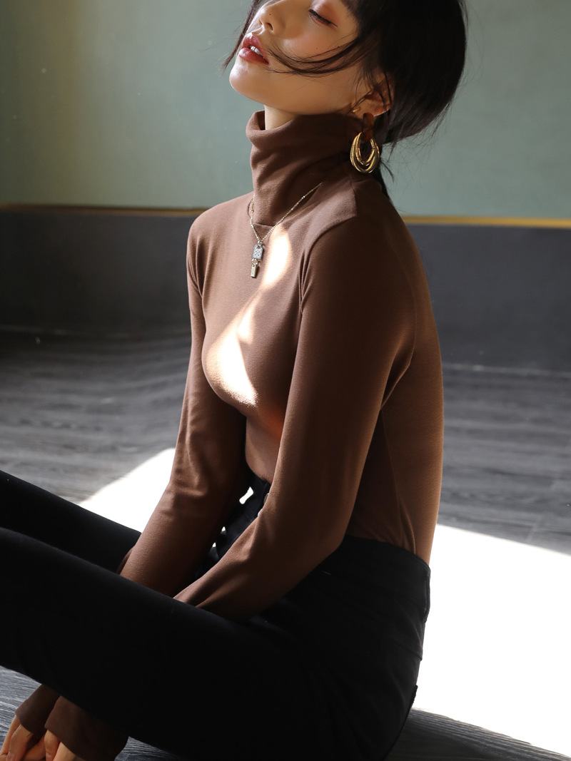 Solid Color German Velvet Pile Turtleneck Bottoming Shirt for Women, Autumn and Winter Velvet Thickeneded Long-Sleeved Bottoming Shirt Tight T-Shirt