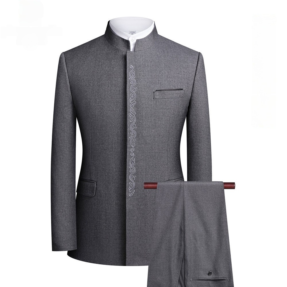 Men's Chinese-Style Stand-Collar Suit Set for Middle-Aged and Young Men, Dad's Tang Suit, Loose Plus-Size Zhongshan Suit