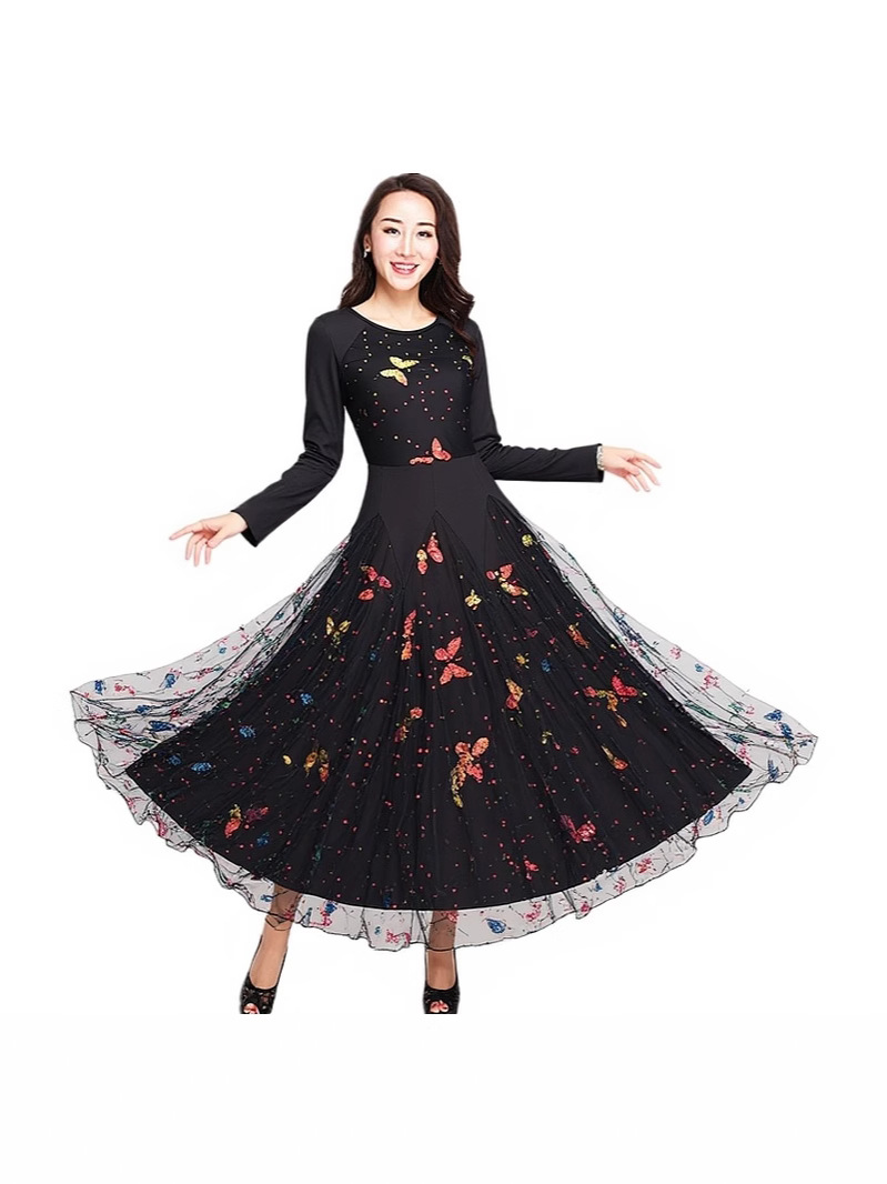 Modern Dance Skirt Dress, Large Hem Skirt, Long-Sleeved Performance Clothing, Ballroom Dance Performance Clothing, Modern Dance