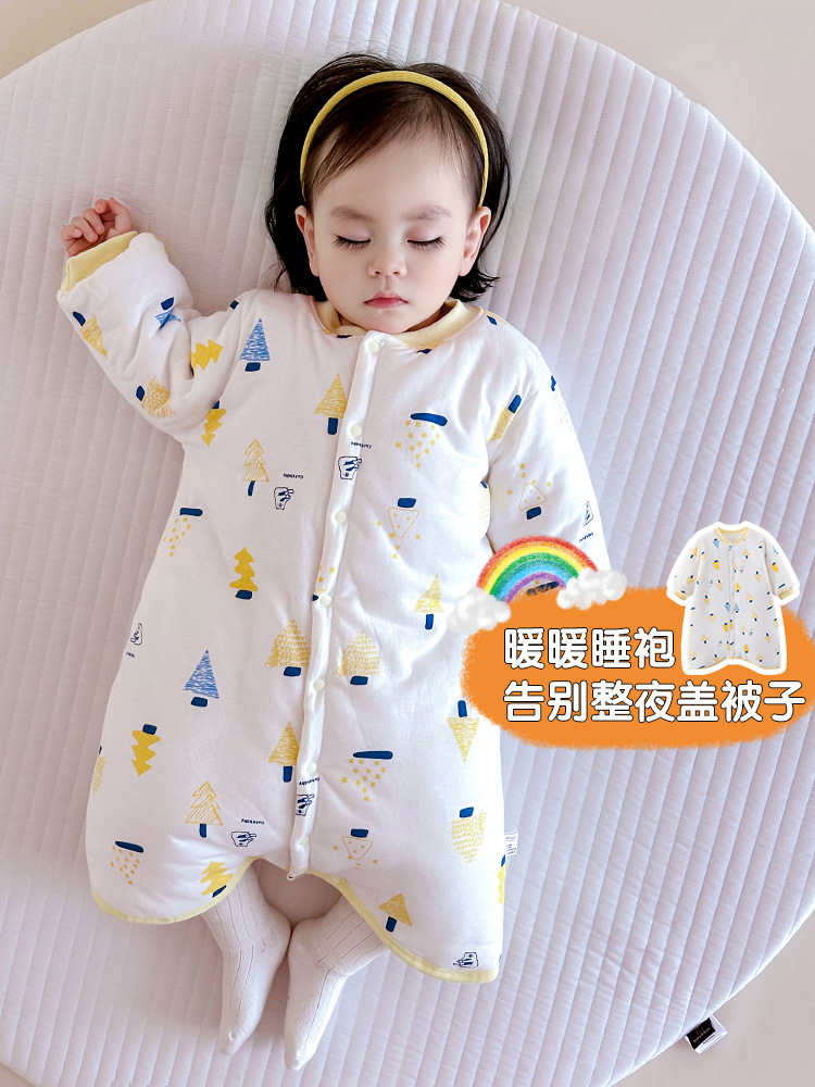 Baby Warm Pajamas Winter Super Thick Cotton Clothes Nightgown Baby Body Clothes Long Sleeve Home Clothes Winter Sleeping Bag Thick