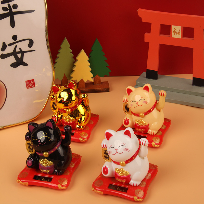 2.5inch Solar Automatic Waving Fortune Cat Wholesale Waving Lucky Bag Cat Shop Cashier Opening Gift Ornament