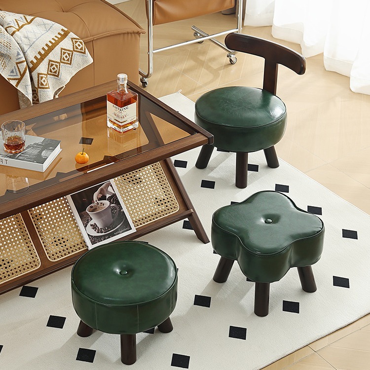 Stool Household Low Stool Living Room Sofa Stool Solid Wood Bench Door Shoe Changing Stool Creative Soft Bag Sitting Stool Simple Leather Stool