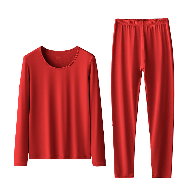 New Autumn and Winter Double-Sided Austrian Modal Couple's Bright Red Thermal Underwear Base Layer Top and Bottom for the Year of Birth