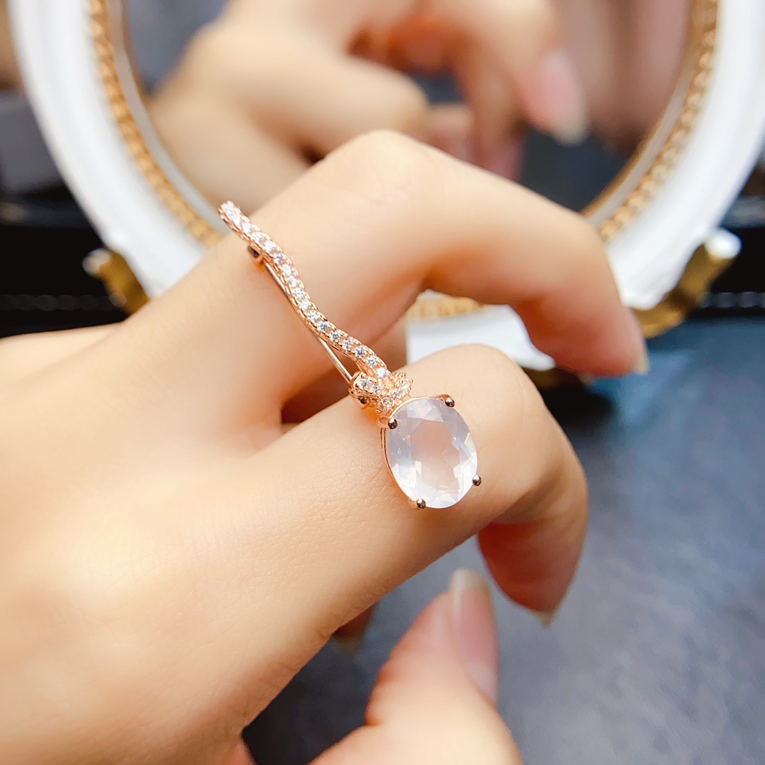 New natural pink crystal brooch S925 silver inlaid main stone 8*10mm Joker net red explosions women's jewelry wholesale