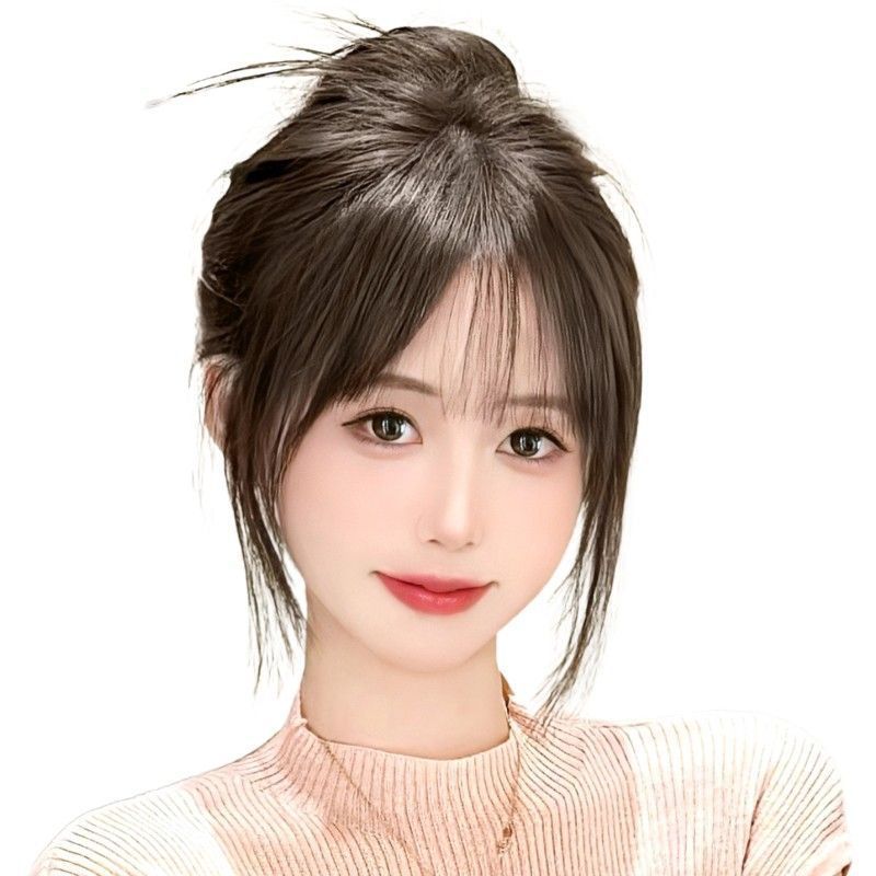 Wig for Women with Full Real Hair, High Crown, Invisible and Traceless Hair Volume, Covering White Hair, French Bangs Wig