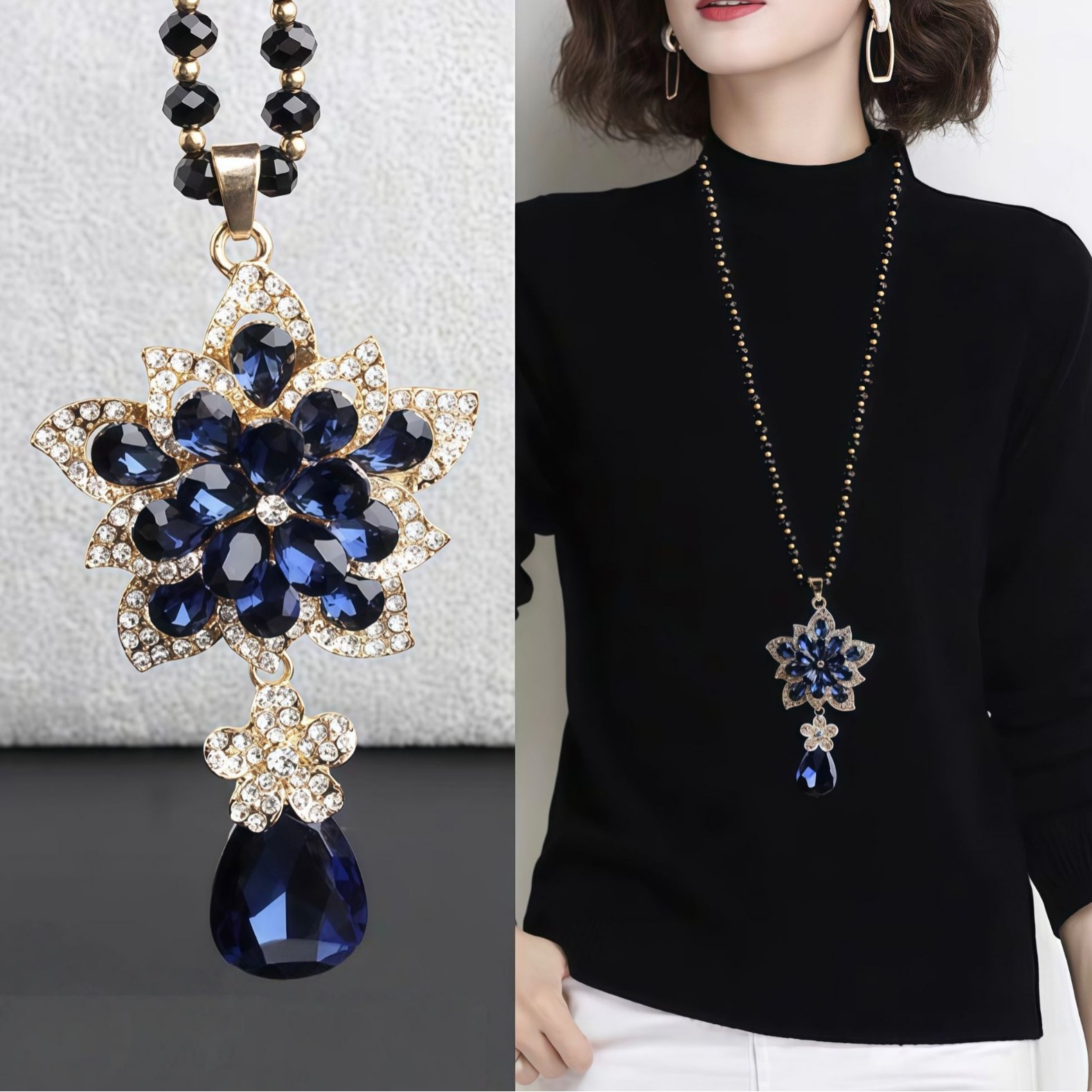 Versatile Long Autumn and Winter Necklace for Women, High-End, Simple and Fashionable Sweater Chain, Retro Luxury and Elegant Clothing Pendant