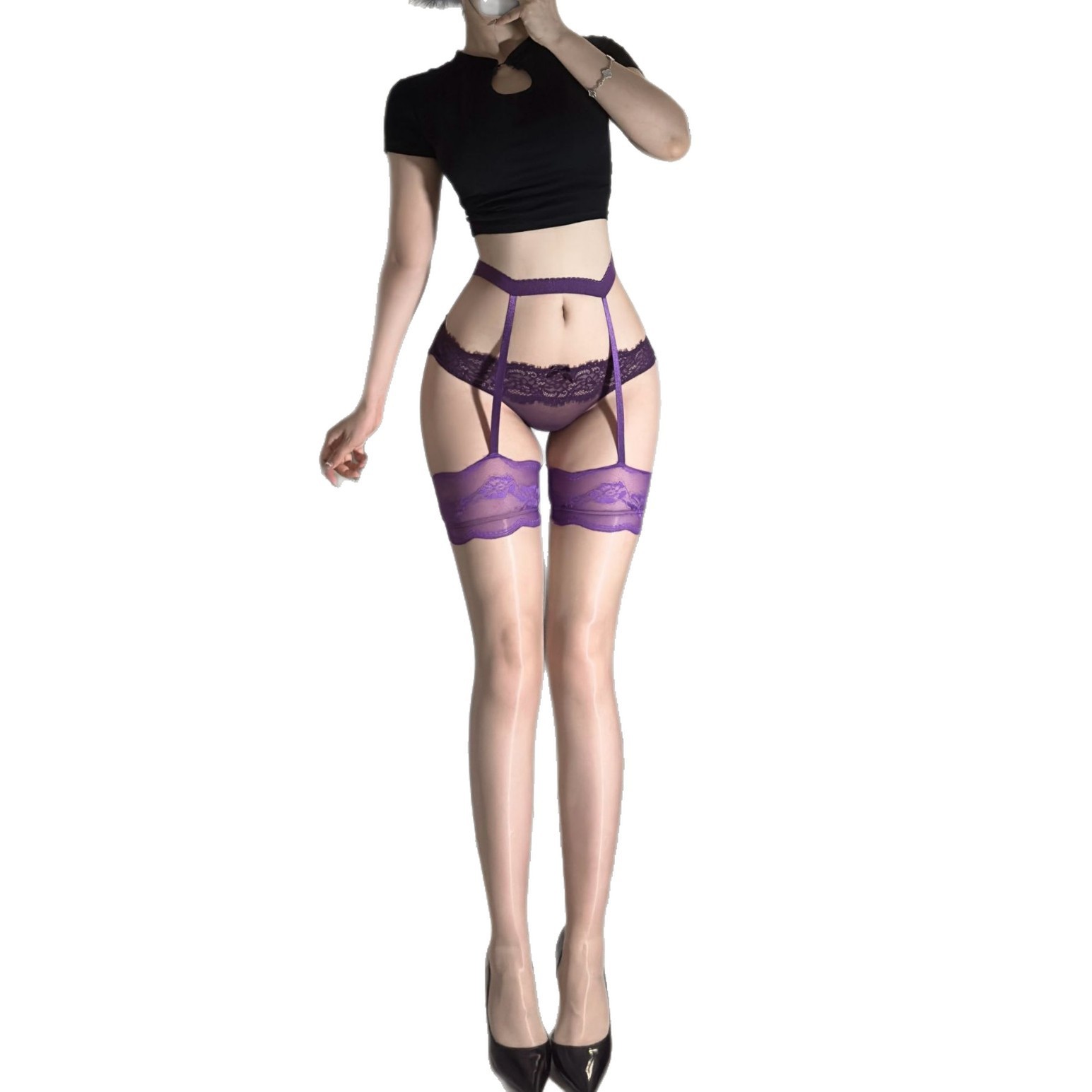 Sexy Stockings 3D Ultra-Thin Royal Sister Suspender Stockings Lace Sexy Pure Desire All-In-One Lace Stockings for Women