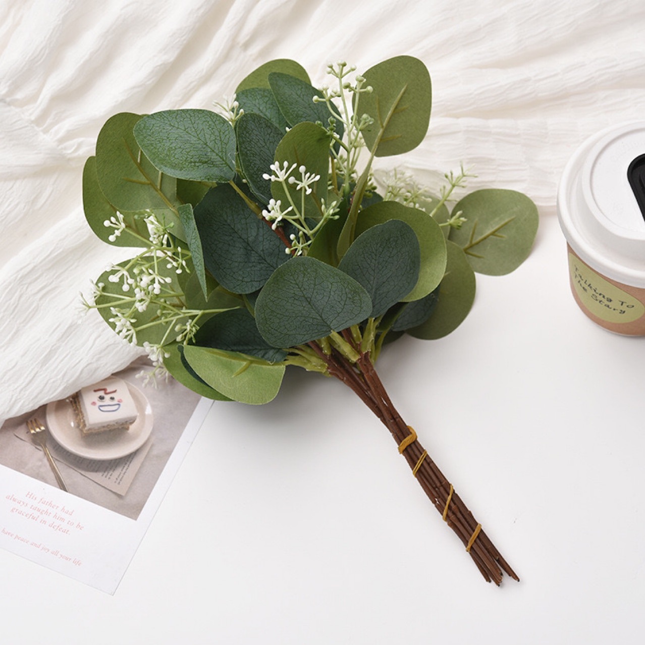 Искусственный цветок эвкалипта с фруктами, одиночная ветка, украшение стола