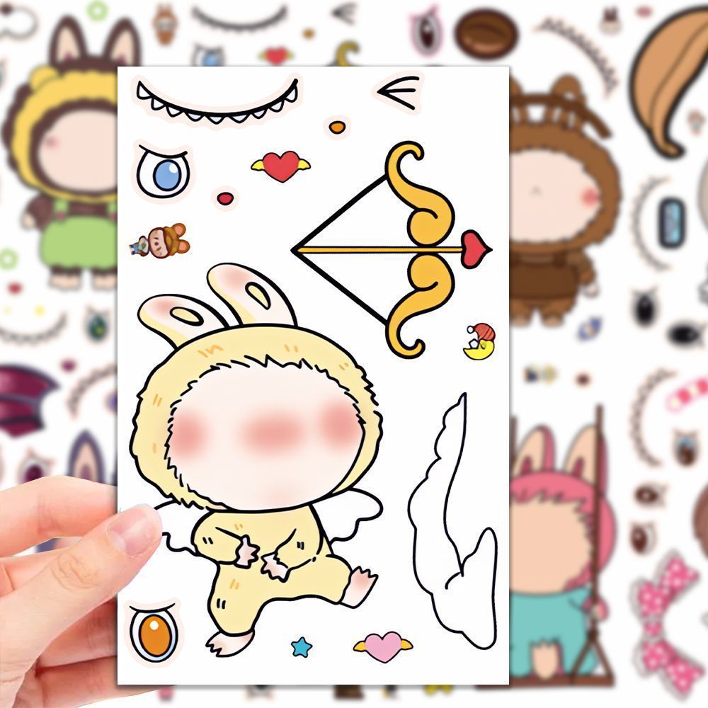 Popular Dress-Up Stickers for Children and Students, Creative and Interesting Cartoon Puzzle Self-Adhesive Stickers, Internet Celebrity Puzzle and Interesting Handmade Stickers