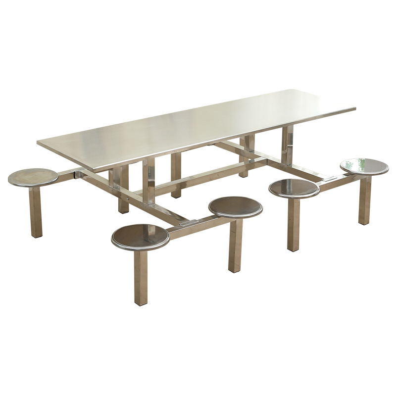 Stainless Steel Canteen Dining Table and Chairs One-Piece Dining Table and Chair Combination 4/6/8 People Canteen Table and Chairs Student Dining Table Can Be Customized