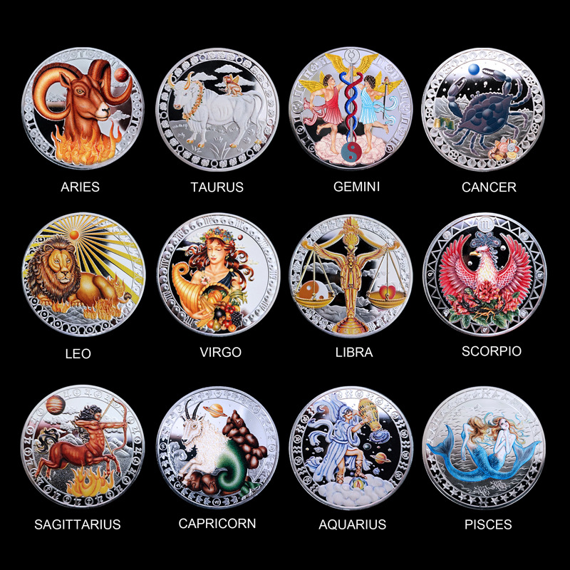 Памятная монета Таро Крестного Сигнала Рыбы, иностранная торговая памятная медаль, набор из 12 знаков зодиака, медаль с рельефным изображением, металлический значок