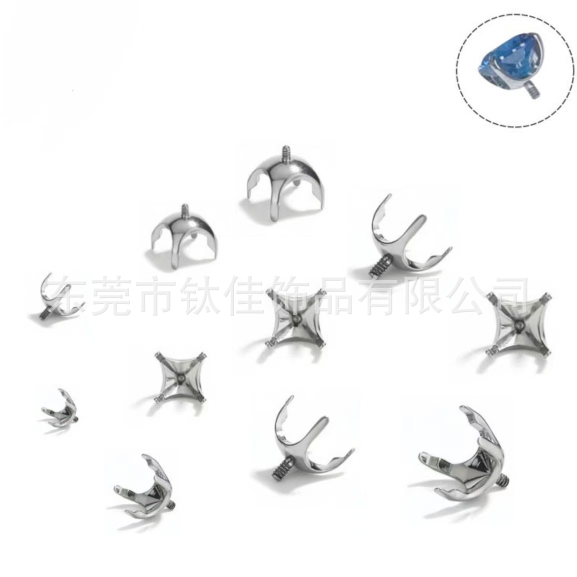 G23 Titanium Alloy Round Bottom Four-Prong Zirconia Rose Cut Ear Bone Stud Earring Empty Holder DIY Jewelry Accessories