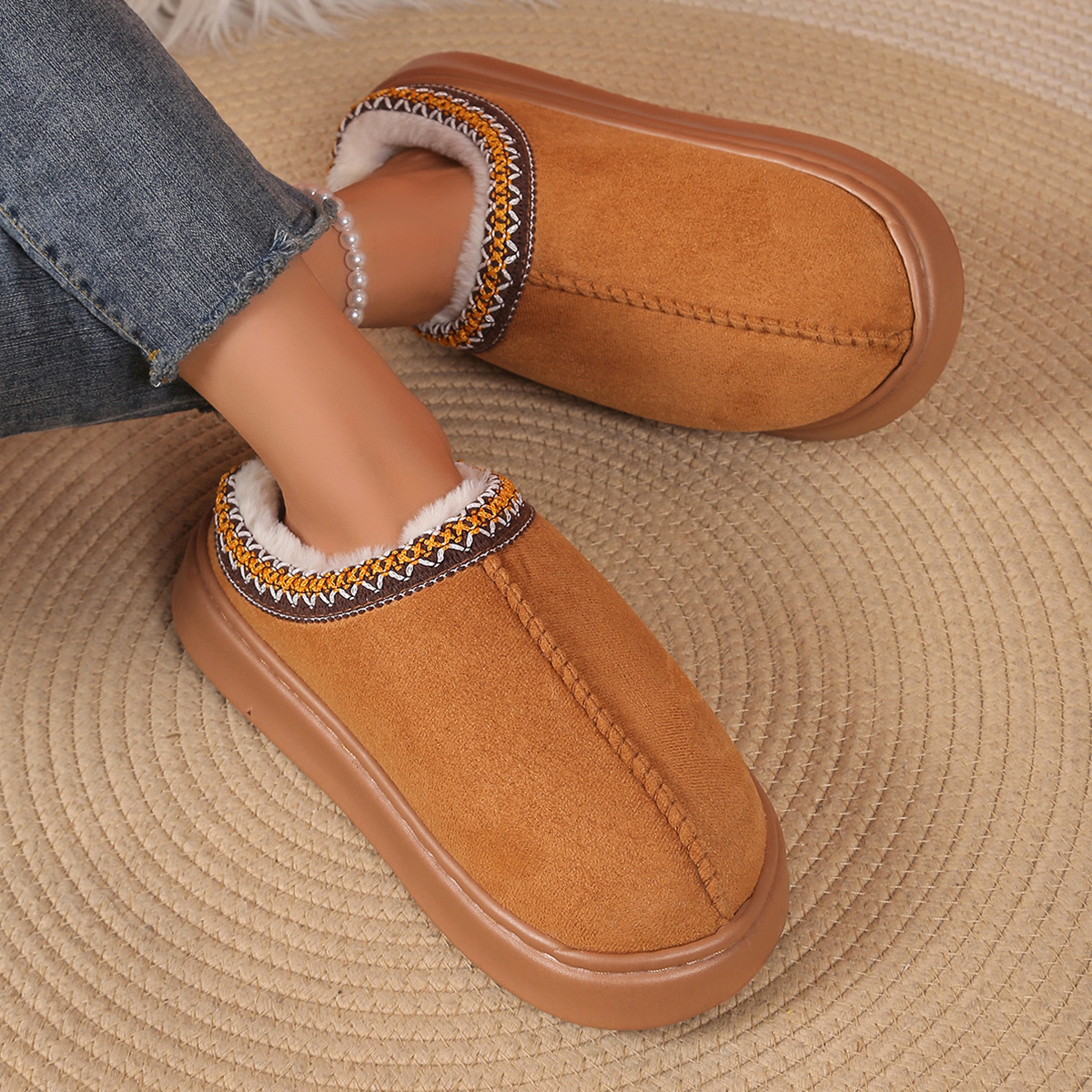 Cotton Slippers for Women in Autumn and Winter, Home Slippers for Women, Outdoor Non-Slip Cotton Slippers for Women, Warm Plush Indoor Home Thick Soles