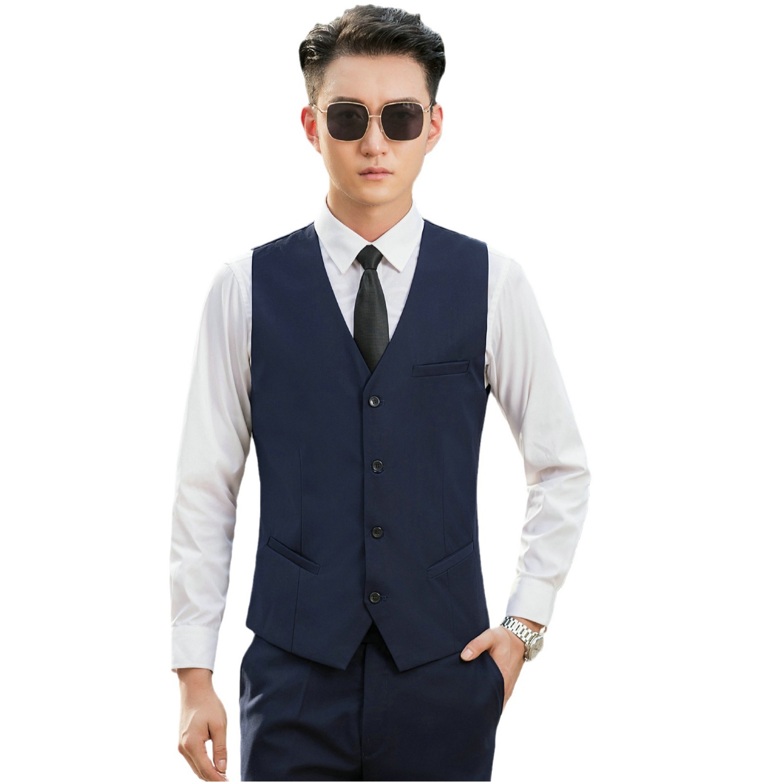 Spring and Autumn New Korean Style Men's Slim Vest Suit Waistoutwear Vest Work Clothes Groomsman Professional Wear Vest Jacket