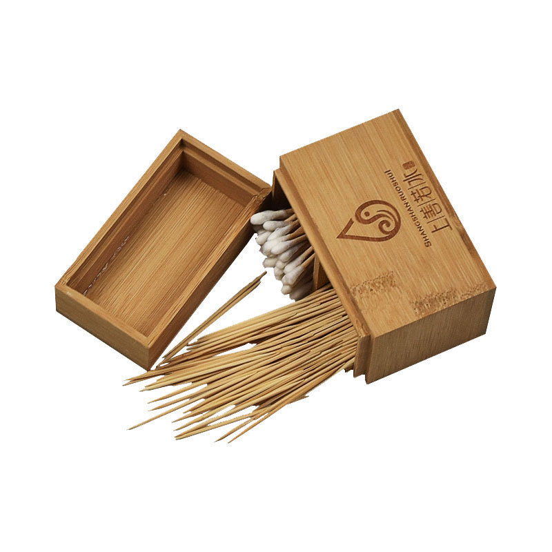 Dust-Proof Storage Wooden Box Wholesale Bamboo Toothpick Cotton Swab Two-In-One Box Toothpick Tube Dental Floss Wooden Box Processing Logo