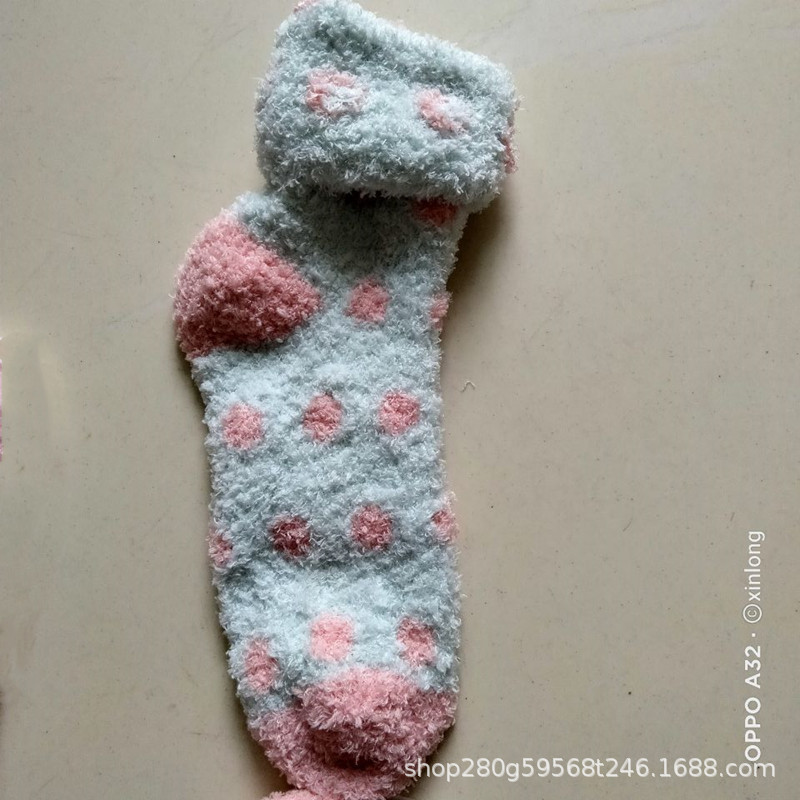 New Coral Fleece Women's Socks Half-side Fleece Color Strip Warm Socks Floor Socks Sleep Socks Thickened Women's Towel Socks