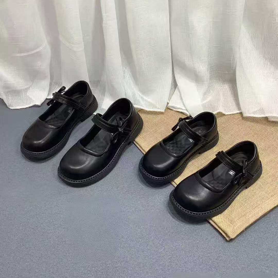 2025 New Autum Girls' Shoes, Student Black Leather Shoes, Korean Style Campus Shoes for All Seasons, Optional Sizes for 4-15 Years Old