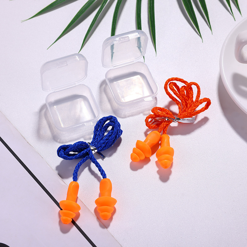 Factory soundproof earplugs soft rubber swimming noise reduction waterproof earplugs anti-loss 1270 with wire hanging earplugs wholesale