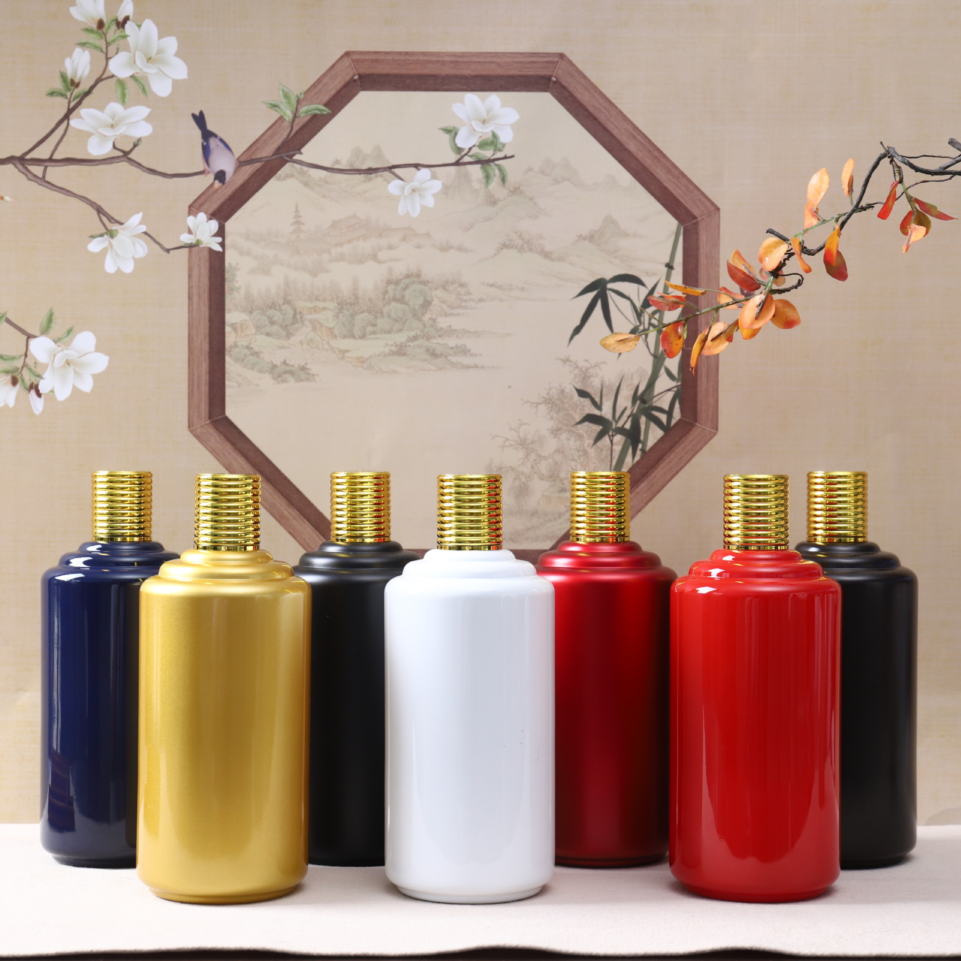 Factory in stock wholesale one catty empty wine bottle 500ml glass wine bottle maotai town imitation ceramic liquor bottle full set