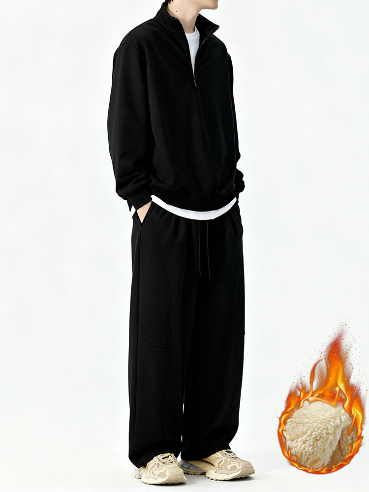 Plus Size Men's Velvet Suit Half-Zip Stand-Up Collar Sweatshirt Cross-Border Foreign Trade Thickened Sports Casual Wear Dropshipping