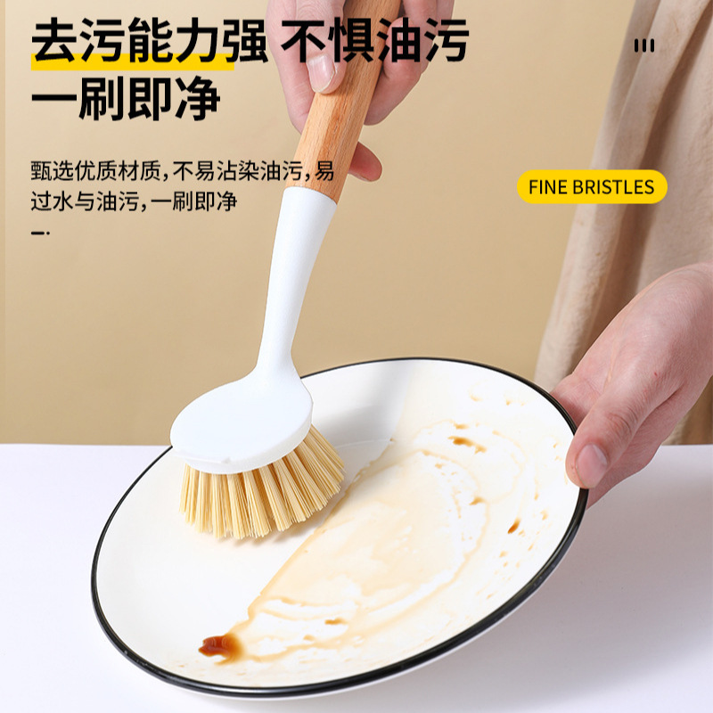 Special Sale - Household Long-Handled Pot Brush, Magic Kitchen Plastic Stove Cleaning Brush, Wooden Handle Dishwashing Brush