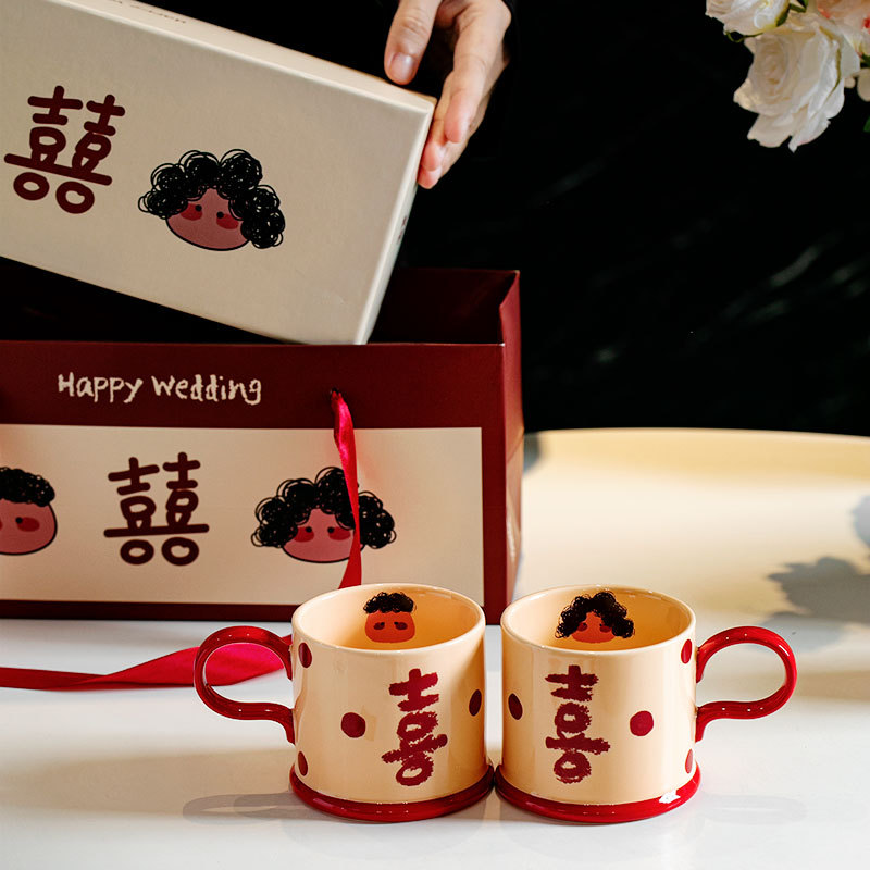Керамическая кружка в китайском стиле, свадебный подарок для невесты, стильная пара кружек для мужчин и женщин, подарочная коробка
