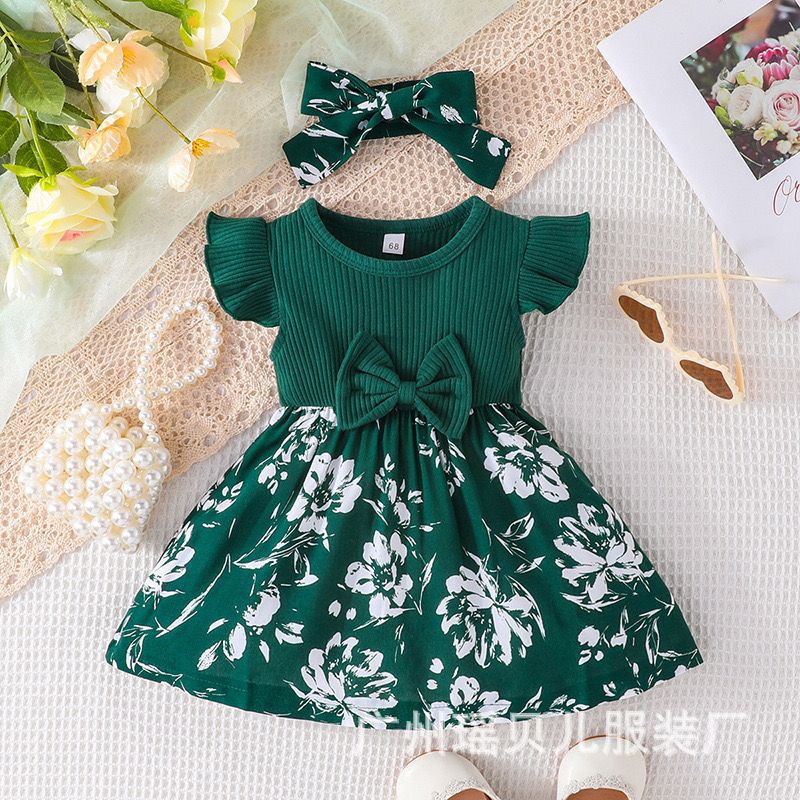 European and American Little Girl Sweet Bow Flying Sleeves dress Children Ins Style Summer Baby Princess Dress 0-2 Years Old