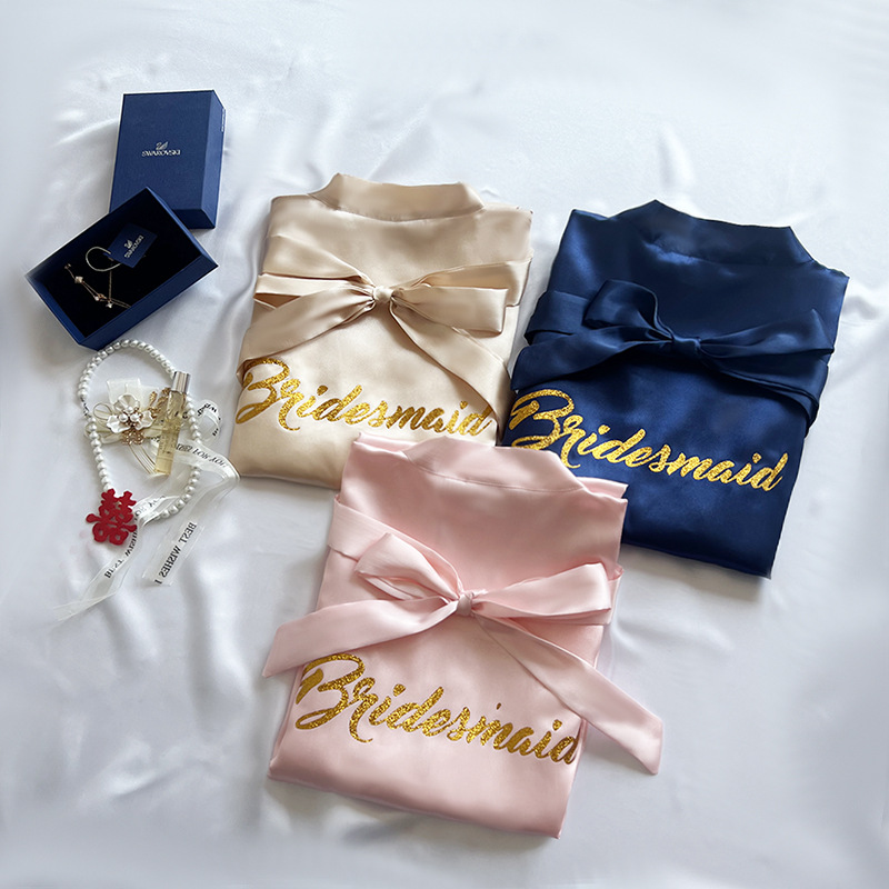 Свадебное платье для невесты, халат из ледяного шелка для подружек невесты, пижама