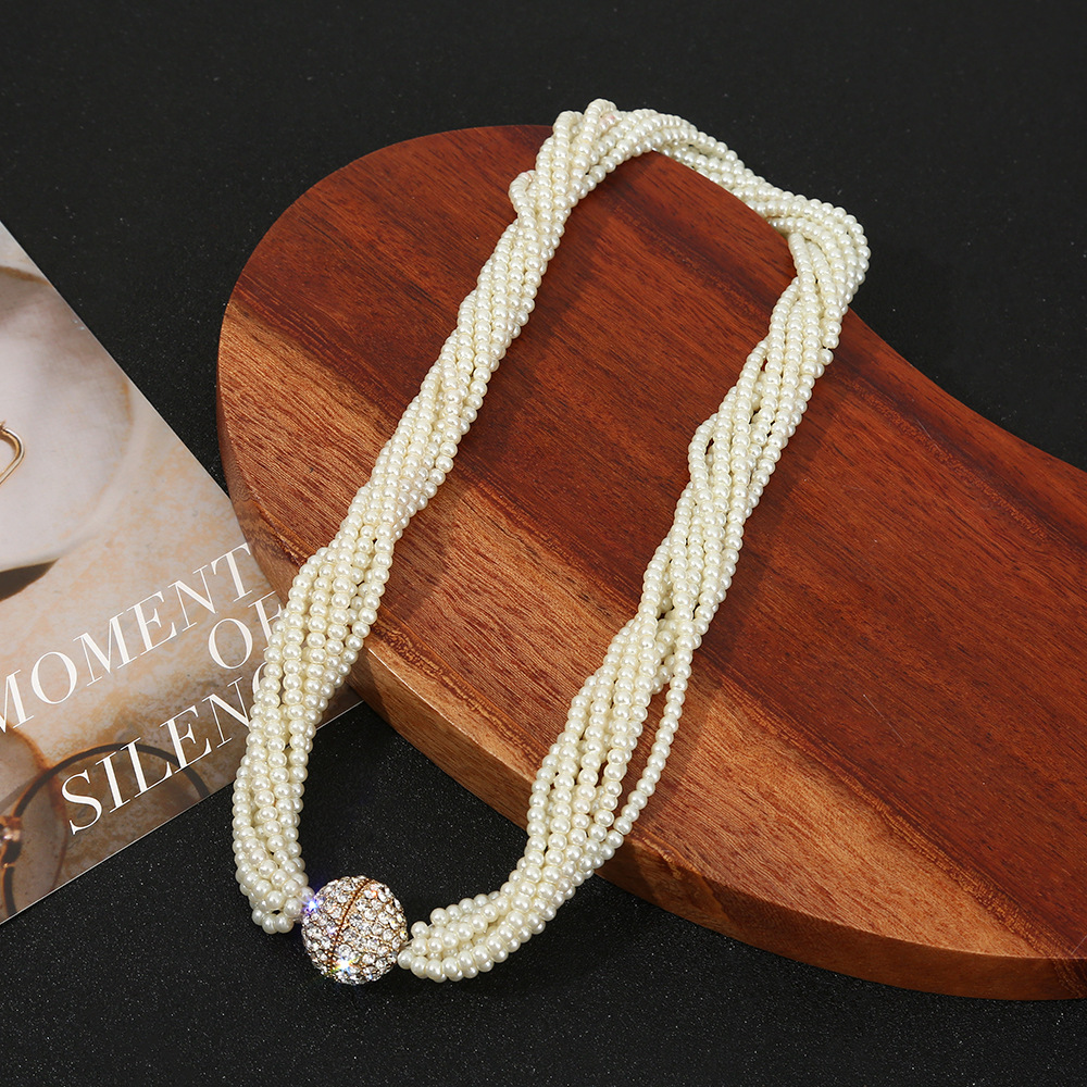 Cross-Border European and American Single Style Multi-Pearl Clavicle Chain European and American Light Luxury Dress High-End Multi-Diamond Pearl Short Necklace