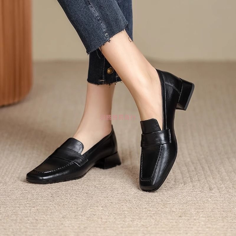 Soft Leather Loafers for Women 2025 Spring and Autum New British Style Small Leather Shoes for Women Super Soft One-Legged Versatile Thick Heel Shoes