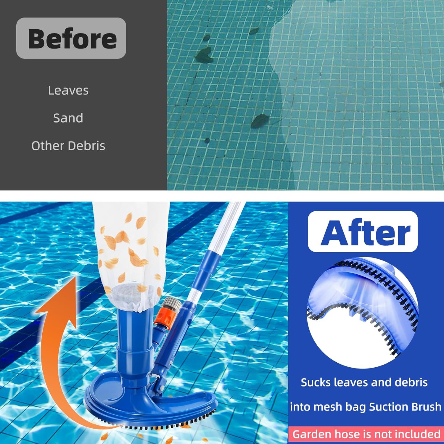 Swimming Pool Cleaning Supplies Set Portable Half-Moon Vacuum Nozzle Exciting Flow Spray Suction Pool Head Brush Sewage Suction Device