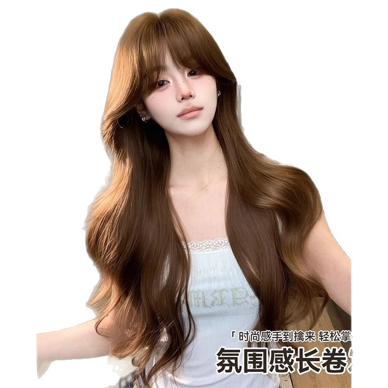 Full Wig for Women Korean Style Elegant Fine Trimmed Sideburns Big Waves Long Curly Fashion Natural Full Wig