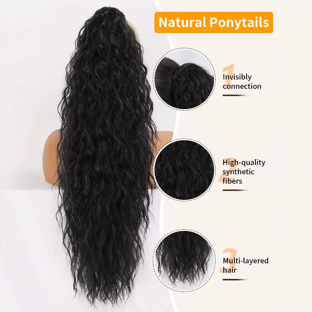 Wig ponytail high temperature silk water ripple long curly hair fluffy corn hot clip ponytail hair extension Ponytail
