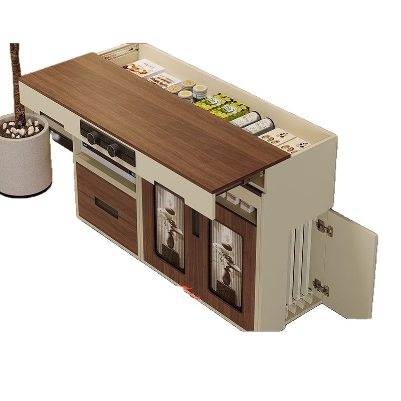 Small-Sized Antique Slate Multifunctional Island Dining Table New All-In-One Household Cream Telescopic Folding Solid Wood Dining Table