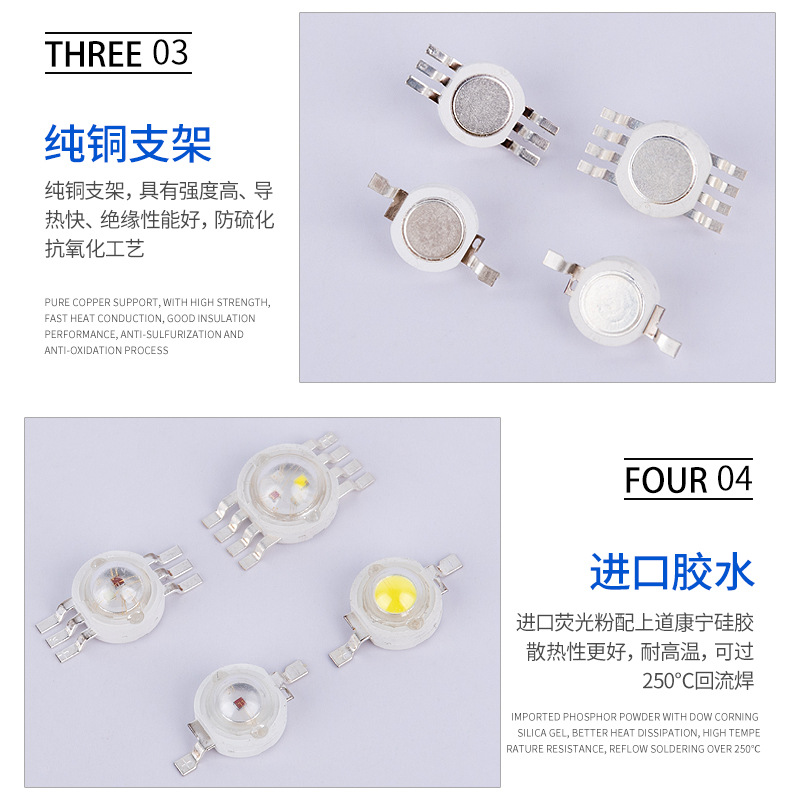 1W High-Power Led Lamp Beads Red Light Blue Light Green Light Yellow Light White Light Warm Light 3W Imitation Lumen Light Source Led Lamp