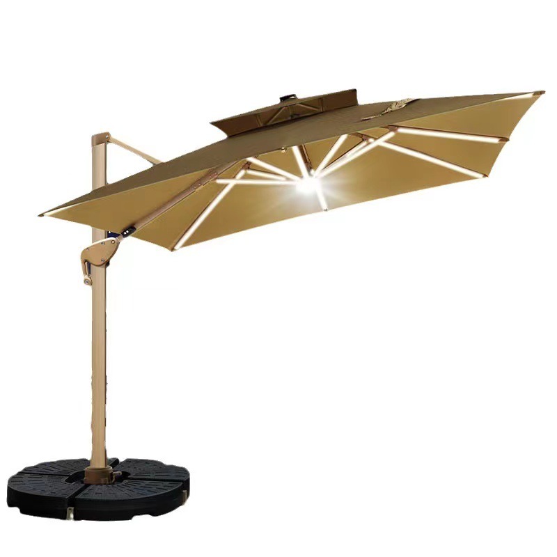 Outdoor Parasol Courtyard Umbrella with Light Solar LED Light Strip Outdoor Villa Terrace Garden Large Roman Umbrella