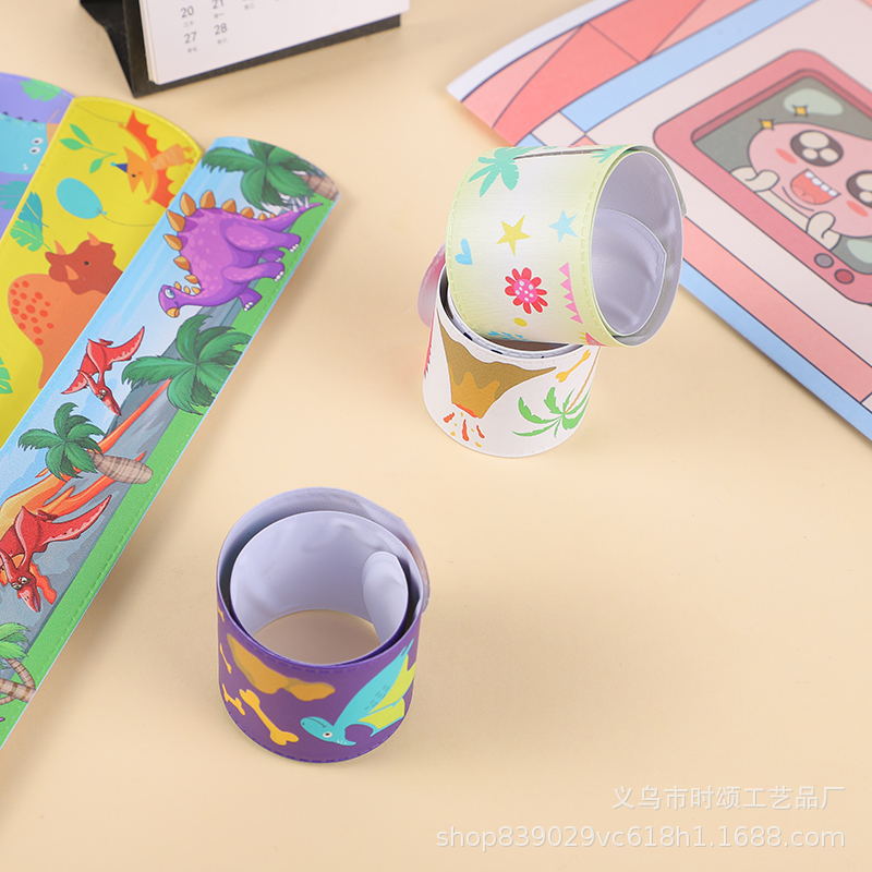 Cross-Border Dinosaur Print Slap Bracelet Pvc Cartoon Animal Slap Bracelet Wristband Amazon Combination Bracelet