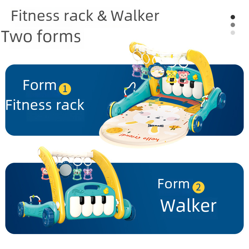 Cross-Border Best-Selling Baby 2-in-1 Walker Stroller Pedal Piano Toy Newborn Baby Music Fitness Stand Crawling Mat