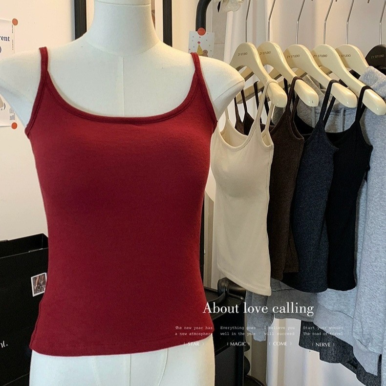 New Korean-style Solid Color All-match Slim-looking Bracket Pad Branding Warm Beautiful Back Base Fashion Pure Desire Sleeveless Top