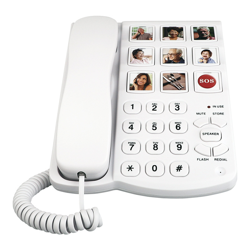 Cross-border special for wired fixed telephone set with one key to pull out the big volume button with rope for the elderly telephone set with hands-free