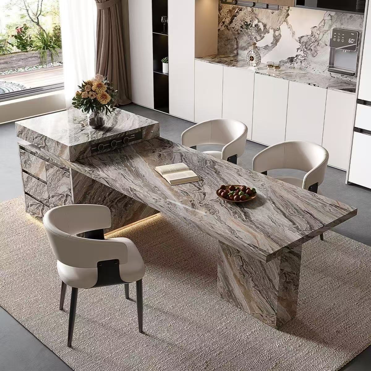 2025 New Slate Island Dining Table Integrated Home Retractable Italian Light Luxury Guide Table Tea Table Kitchen Dining Table