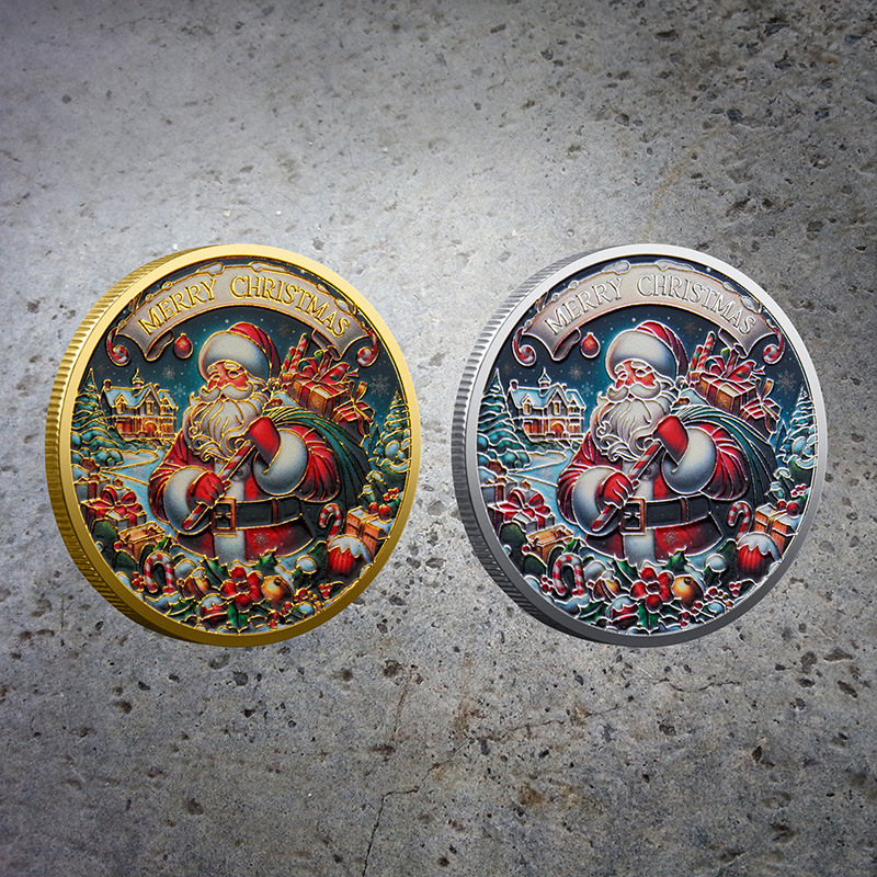 Foreign Trade Christmas Commemorative Medal European and American Santa Claus Sleigh Auspicious Deer Colorful Commemorative Gold Coin Decision-Making Game Coin