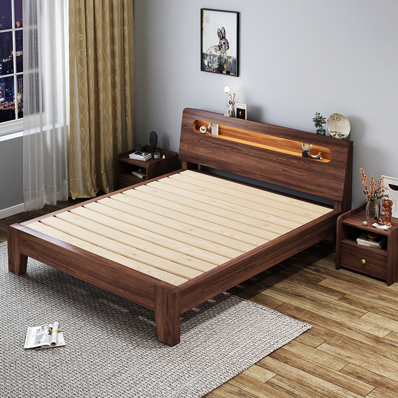 Кровать из массива дерева, современная минималистская, для спальни 1.68м, двухспальная экономичная кровать для аренды, каркас односпальной кровати 1.2